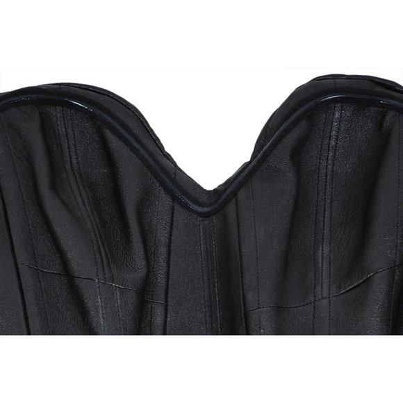 Saint Laurent Womens Strapless Mini Dress Size 38 Black Leather Side Bow Ruffled - Picture 8 of 13